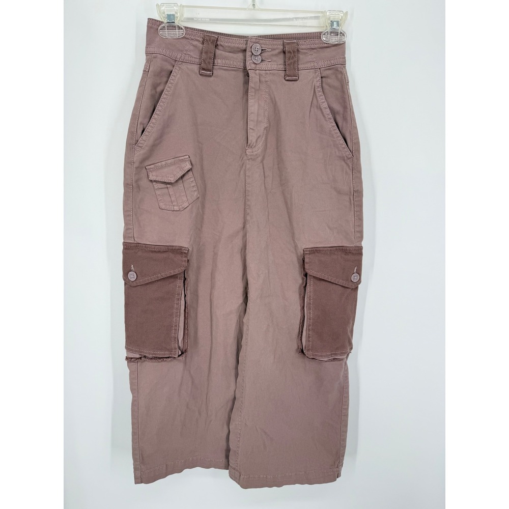 Cargo Skirt Women XS Mauve Brown Utility Midi Multi Pocket Slit Gorpcore Earthy